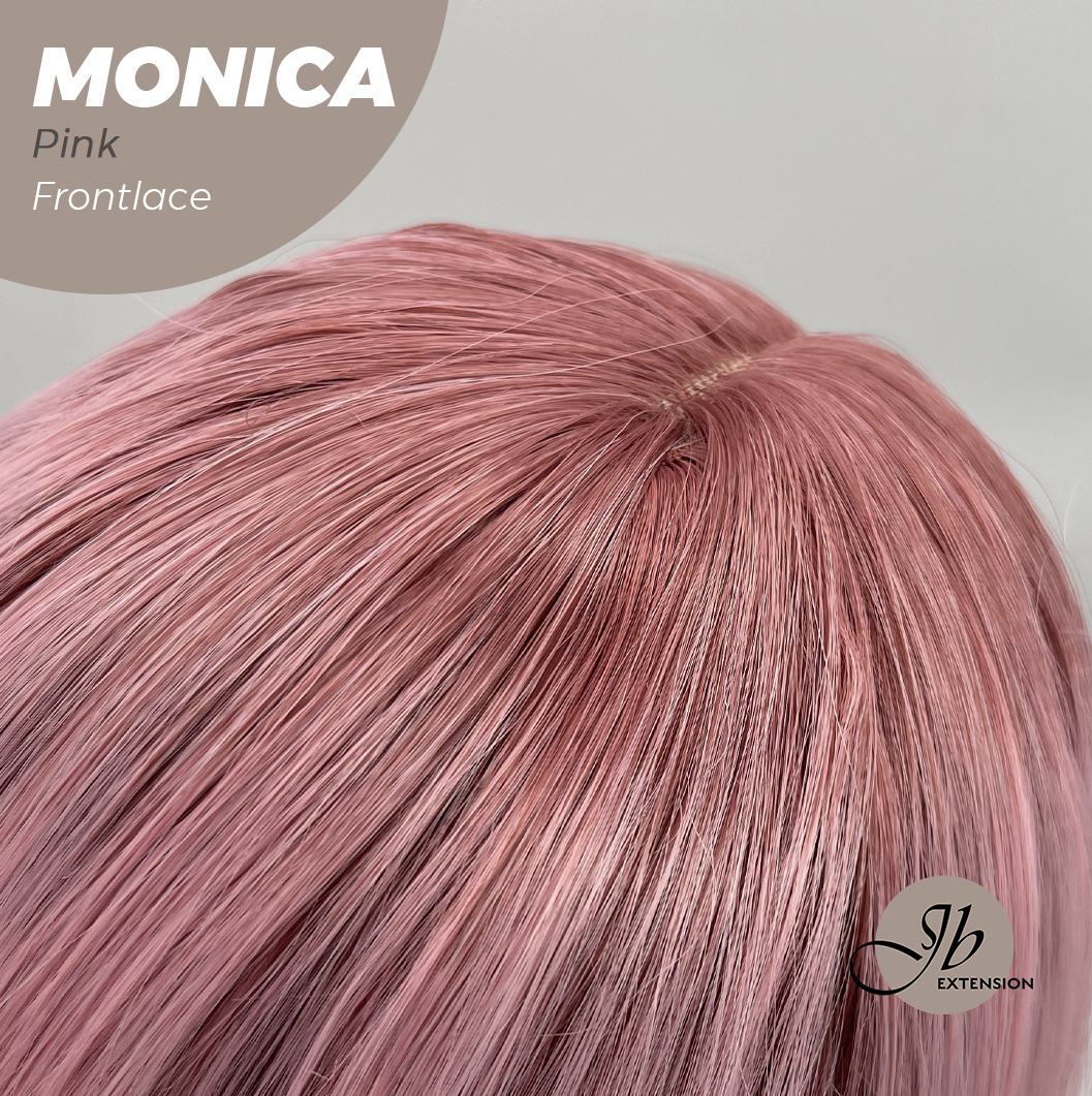 JBEXTENSION 26 Inches Curly Pink Pre-Cut Frontlace Glueless Wig MONICA PINK