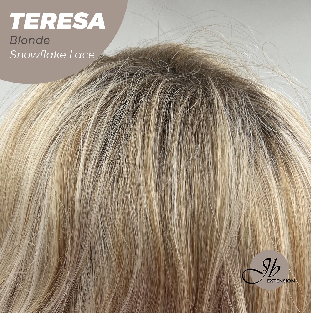 JBEXTENSION 18 Inches Mix Blonde Pre-Cut Snowflake Lace Frontlace Glueless Wig TERESA BLONDE【PERMATEASE】【BENDY EAR TABS】- M/L