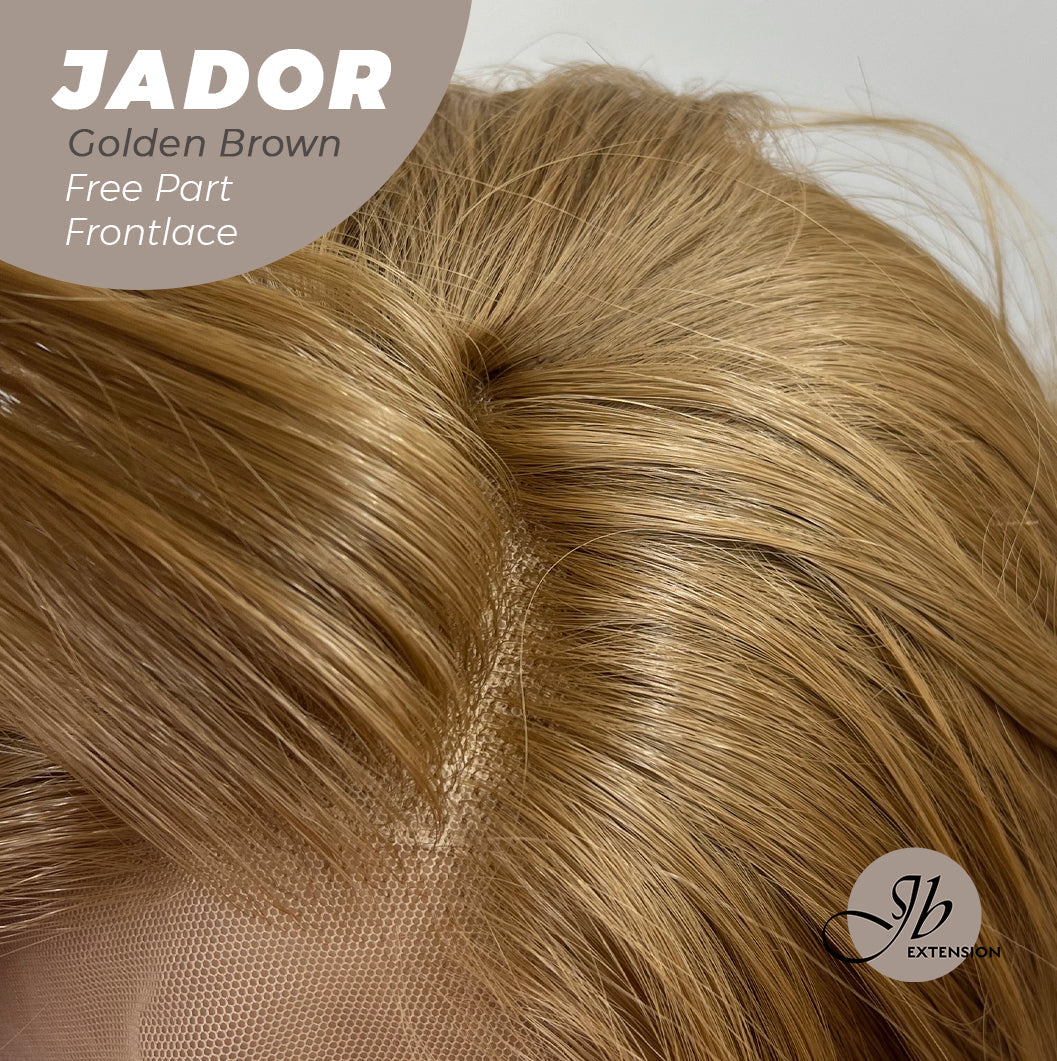 JBEXTENSION 10 Inches Golden Brown Curly Lace Front Wig.Pre Plucked 13*3 HD Transparent Lace Frontal Handmade Futura Fiber Swiss Lace Synthetic Fiber Glueless Wig JADOR GOLDEN BROWN