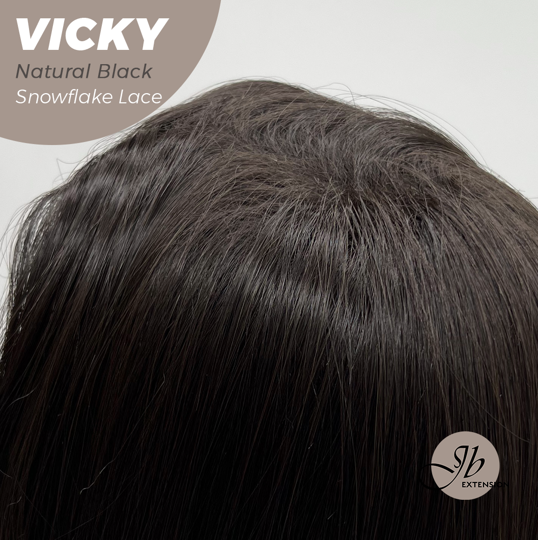 JBEXTENSION 20 Inches Natural Black Pre-Cut Snowflake Lace Frontlace Glueless Wig VICKY NATURAL BLACK【PERMATEASE】【BENDY EAR TABS】