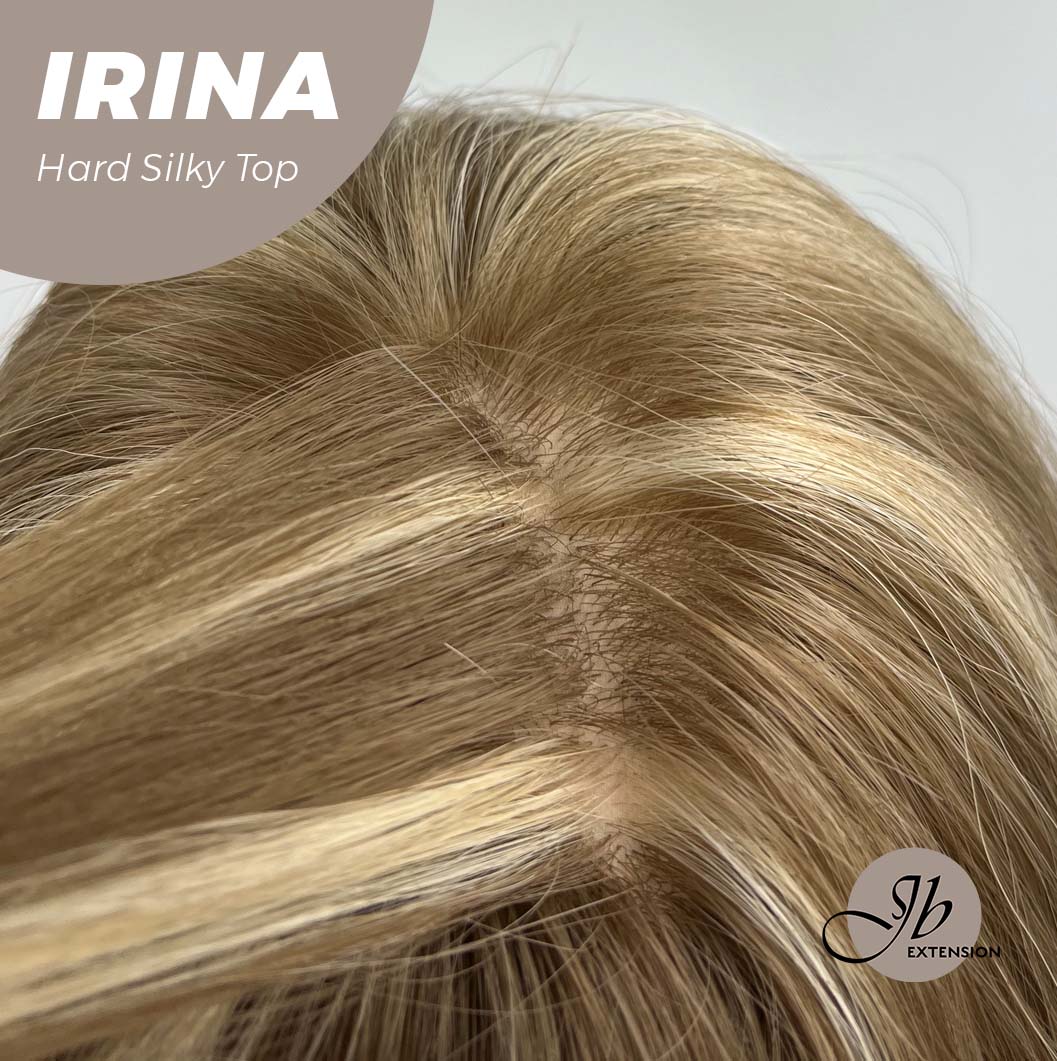 JBEXTENSION 28 Inches Scalpiana Brown With Blonde Highlight Wave 3.5X4 Hard Silky Top Natural Scalp Effect Wig IRINA