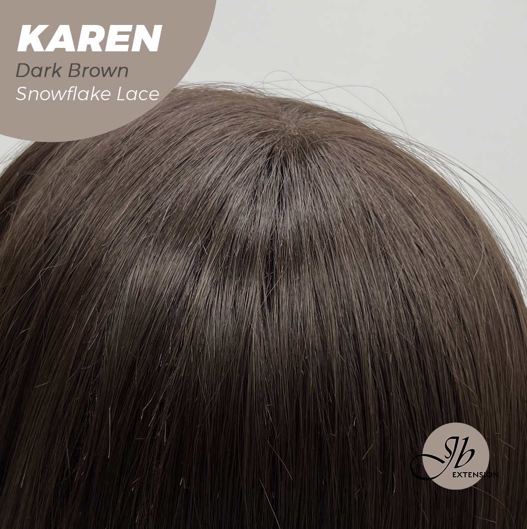 JBEXTENSION 18 Inches Dark Brown Pre-Cut T Part Snowflake Lace Frontlace Glueless Wig KAREN DARK BROWN【BENDY EAR TABS】