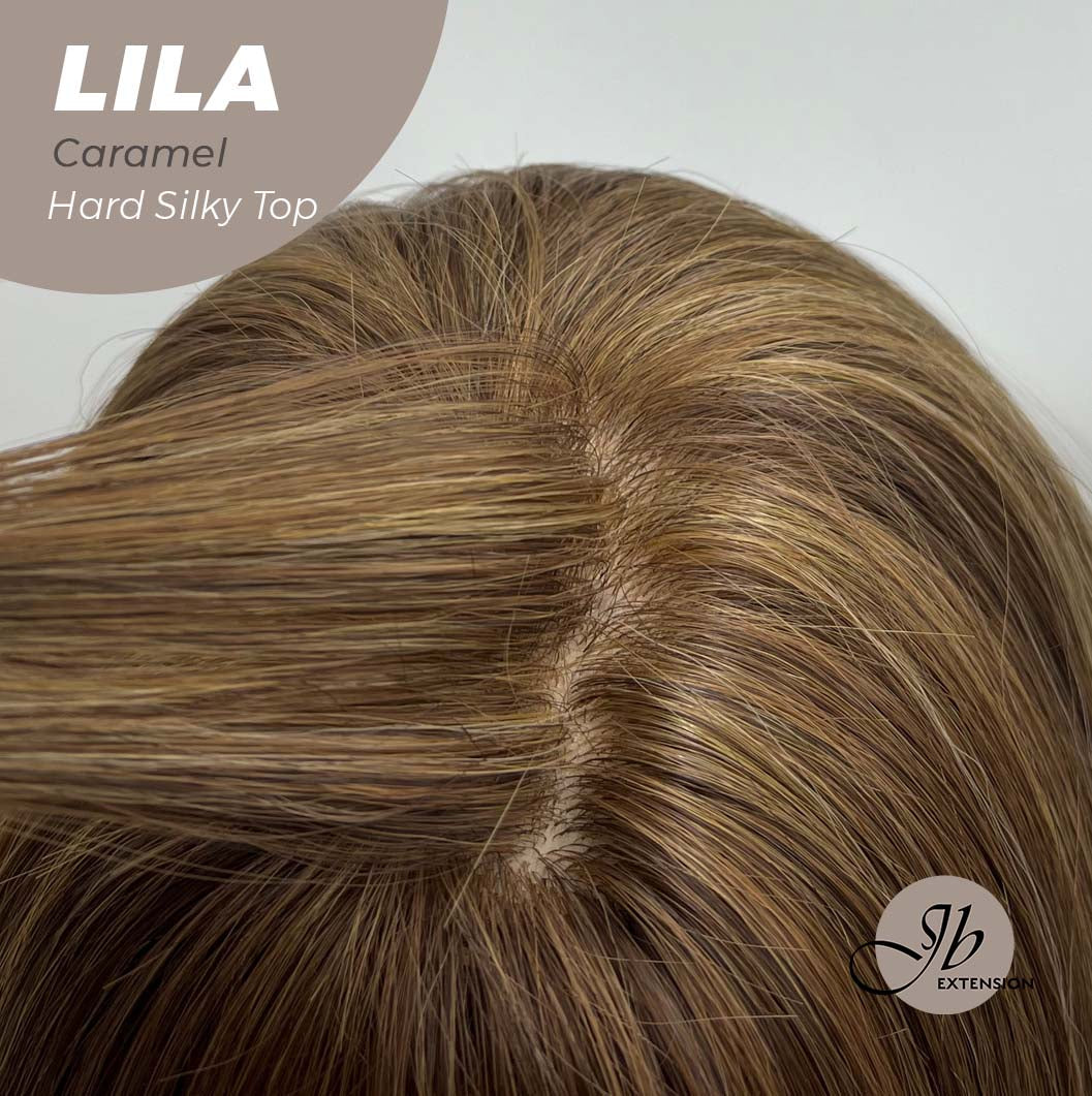 JBEXTENSION 20 Inches Scalpiana Brown with Highlight Wolf Cut 3.5X4 Hard Silky Top Natural Scalp Effect Wig With Bangs LILA CARAMEL
