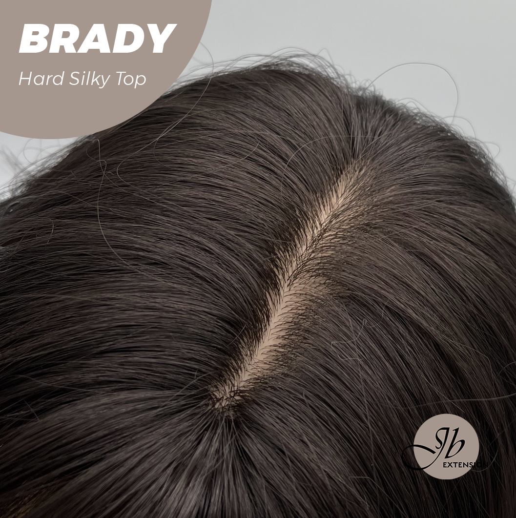 JBEXTENSION 12 Inches Scalpiana Wave Midnight Brown( Black/Brown) 3.5X4 Hard Silky Top Natural Scalp Effect Wig with Bang BRADY