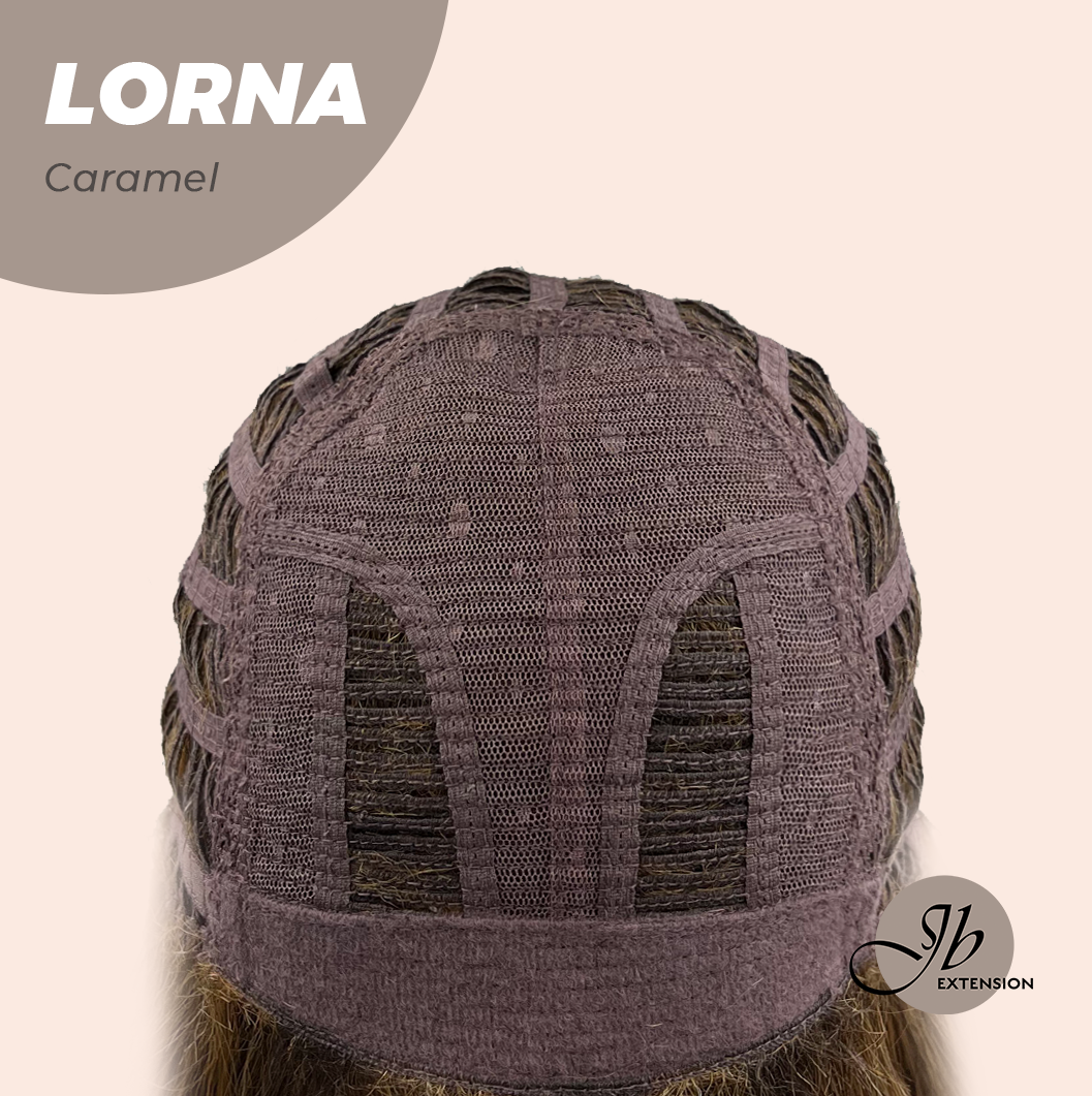 JBEXTENSION 18 Inches Caramel Curly Women Fashion Full Machine Wig With Bangs LORNA CARAMEL【PLUS PERMATEASE】【BENDY EAR TABS】