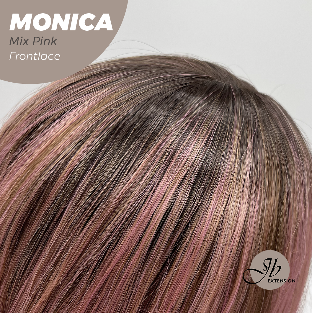 JBEXTENSION 26 Inches Curly Mix Pink Pre-Cut Frontlace Glueless Wig MONICA MIX PINK
