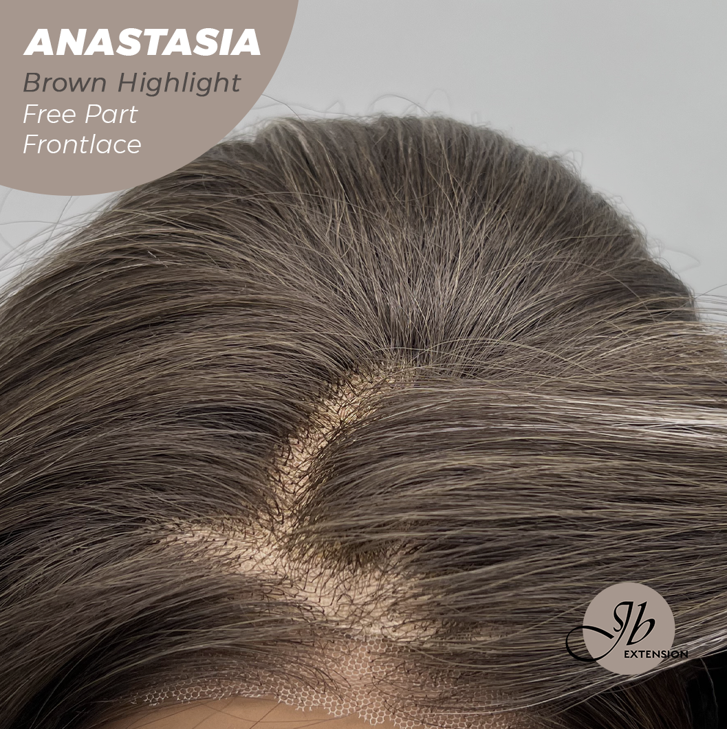 JBEXTENSION 20 Inches Brown Highlight Curly Pre-Cut 13X3 Lace Free Part Frontlace Glueless Wig ANASTASIA BROWN HIGHLIGHT