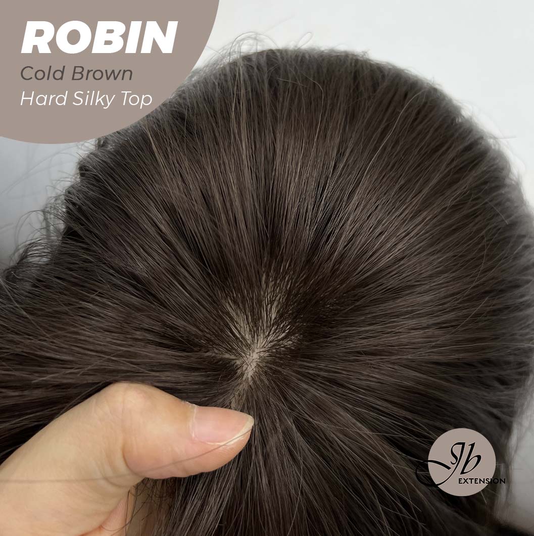 JBEXTENSION 22 Inches  Scalpiana Cold Brown Wolf Cut 3.5X4 Hard Silky Top Natural Scalp Effect Wig ROBIN COLD BROWN