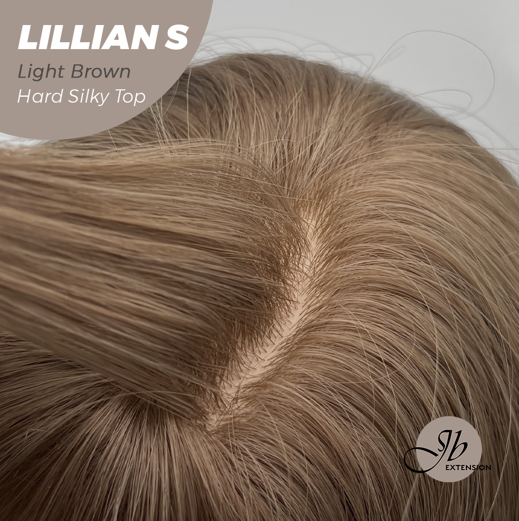 JBEXTENSION 22 Inches Scalpiana Light Brown Curly 3.5X4 Hard Silky Top Natural Scalp Effect Wig LILLIAN S LIGHT BROWN