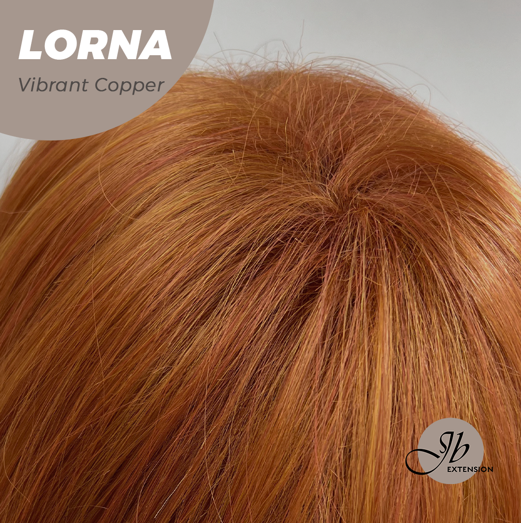 JBEXTENSION 18 Inches Vibrant Copper Curly Women Fashion Full Machine Wig With Bangs LORNA VIBRANT COPPER【PLUS PERMATEASE】【BENDY EAR TABS】