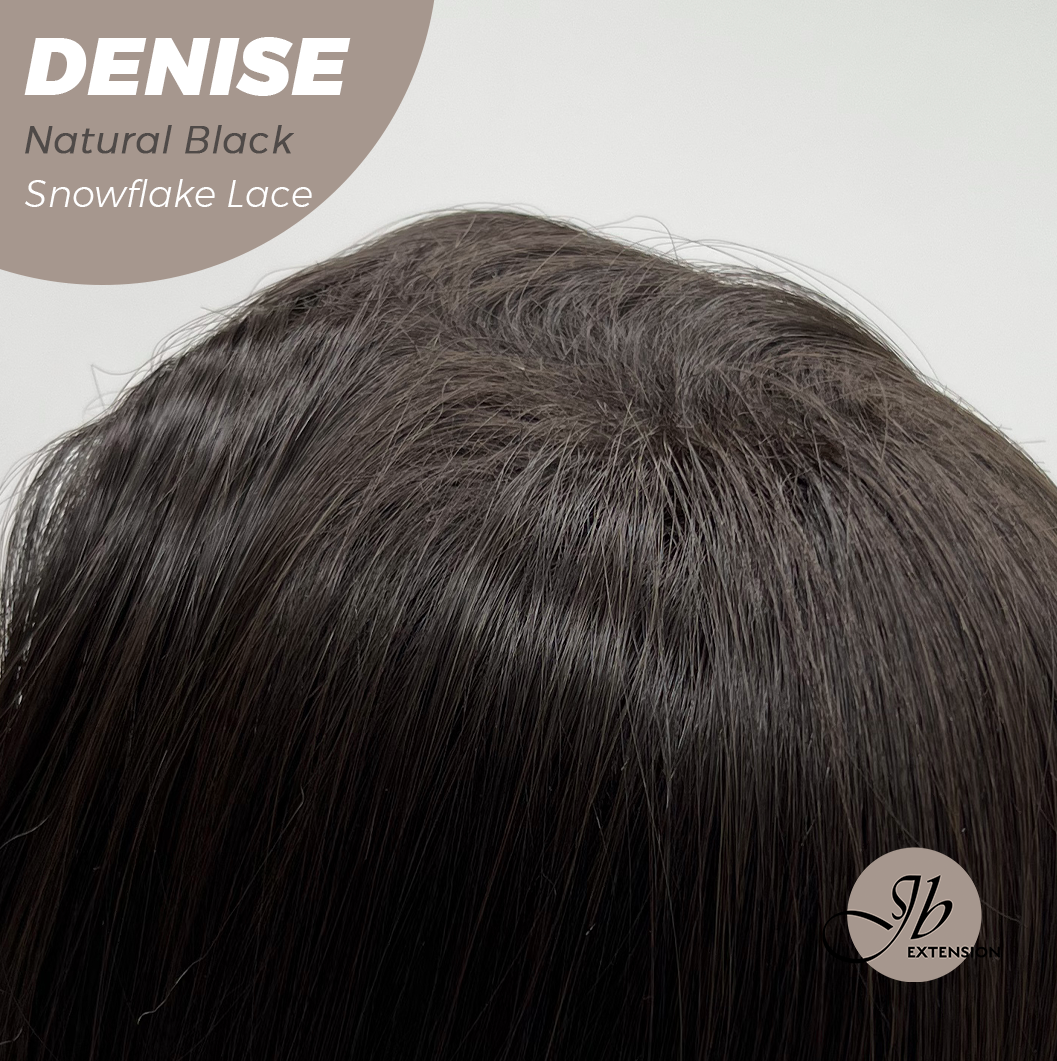 JBEXTENSION 24 Inches Natural Black Wave Pre-Cut Snowflake Lace Frontlace Glueless Wig DENISE NATURAL BLACK【PERMATEASE】【BENDY EAR TABS】- M/L