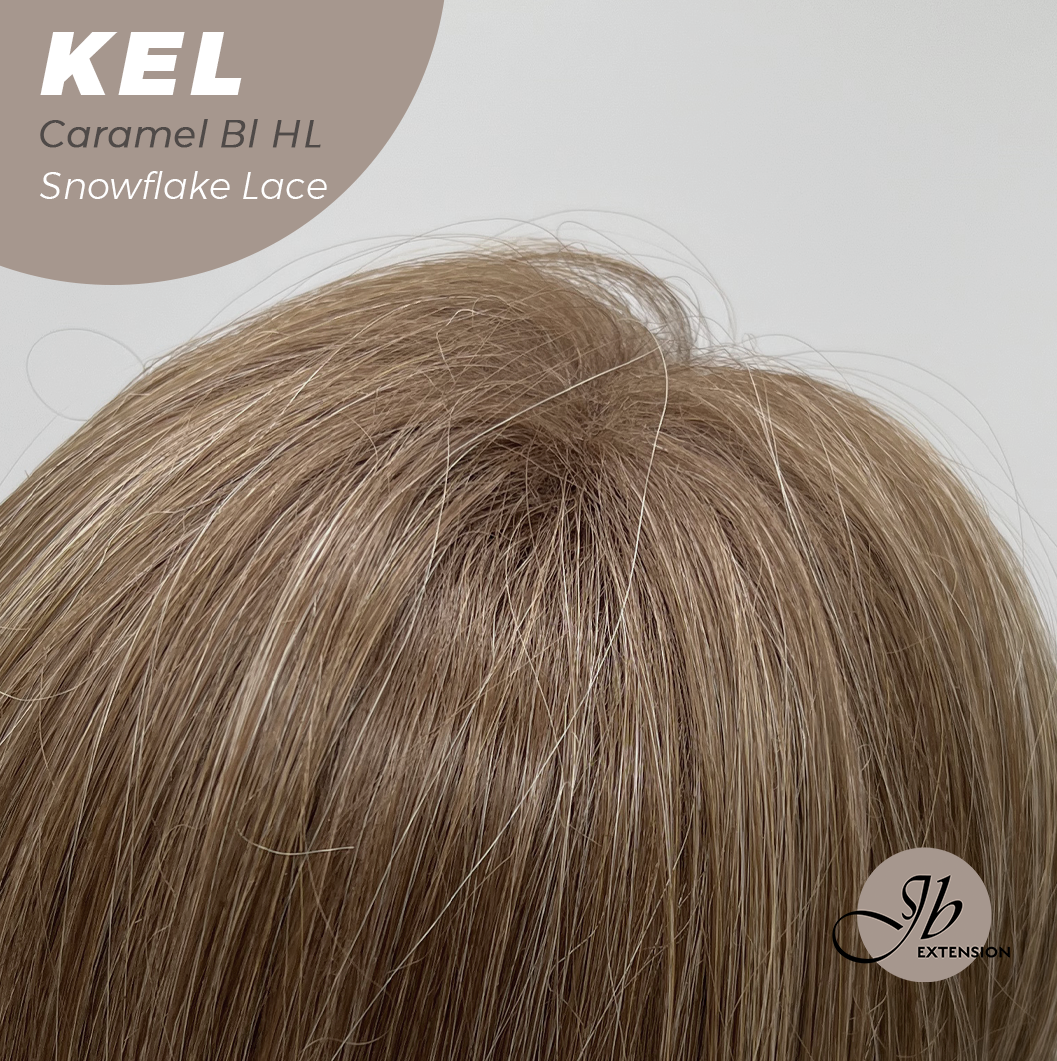 JBEXTENSION 22 Inches Caramel Blonde Highlight Pre-Cut Snowflake Lace Frontlace Glueless Wig KEL CARAMEL BLONDE HIGHLIGHT【PERMATEASE】【BENDY EAR TABS】