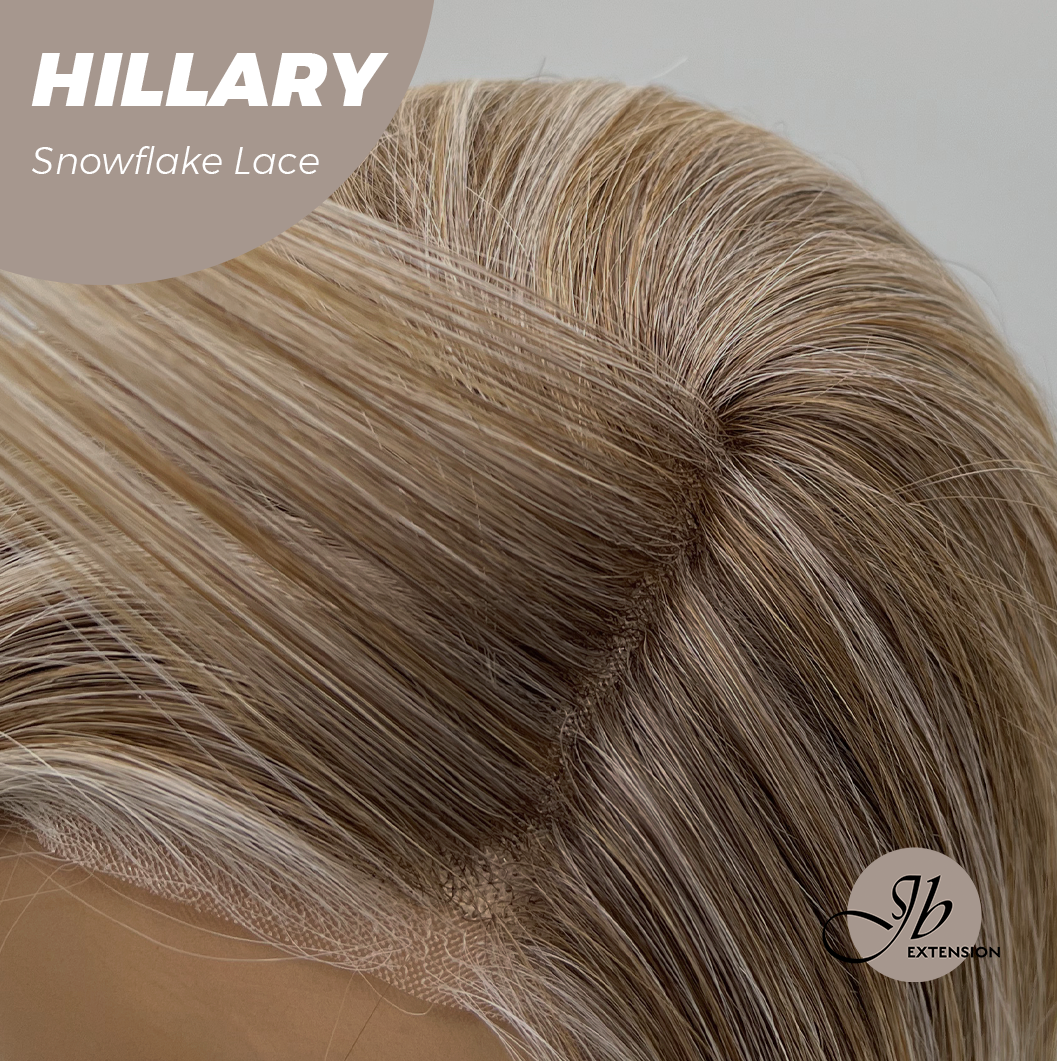 JBEXTENSION 16 Inches Blonde Straight Pre-Cut Side Part Snowflake Lace Frontlace Glueless Wig HILLARY SNOWFLAKE【BENDY EAR TABS】- M/L