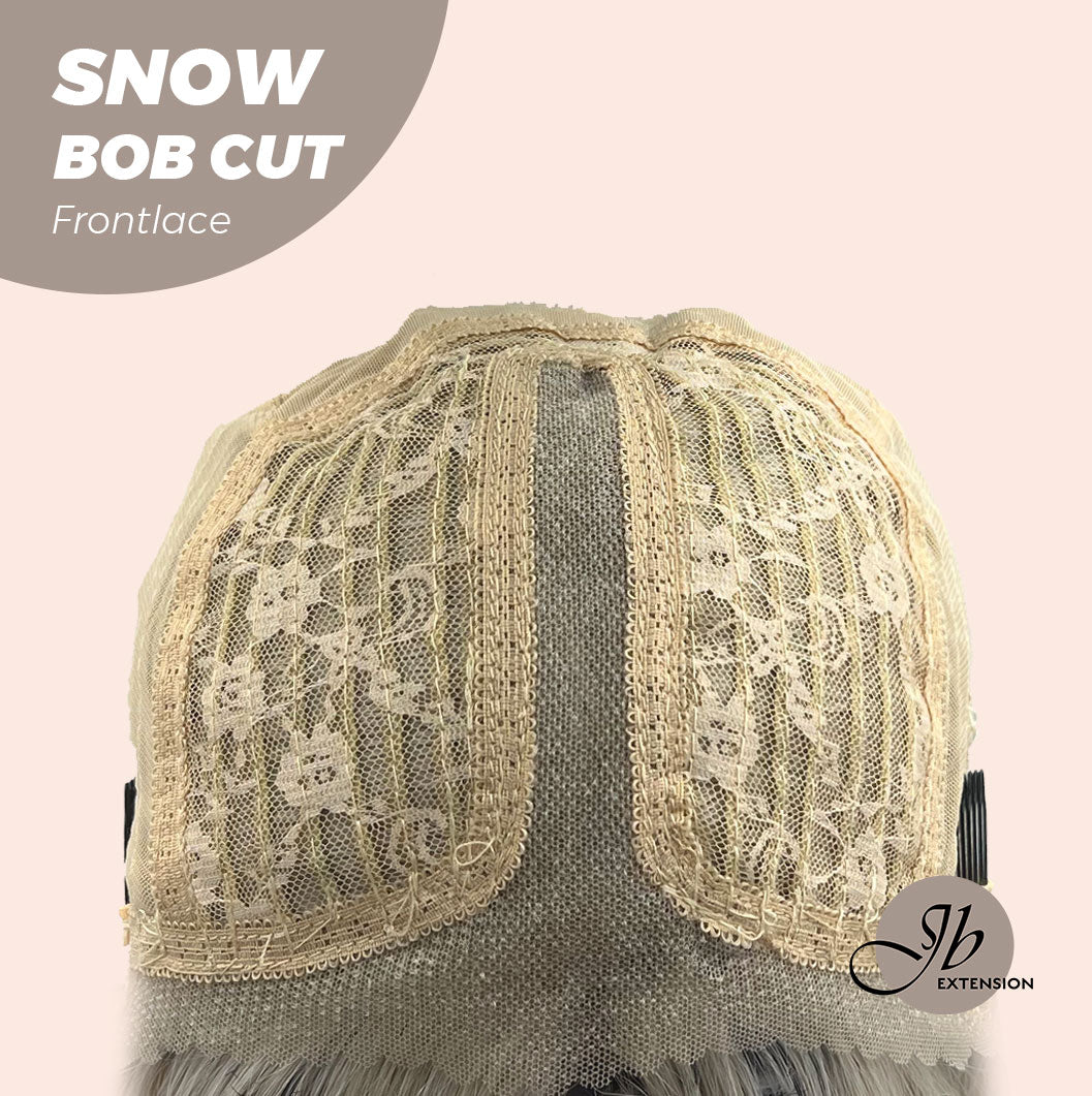 JBEXTENSION 14 Inches Bob Cut White Grey Pre-Cut Frontlace Glueless Wig SNOW BOB CUT