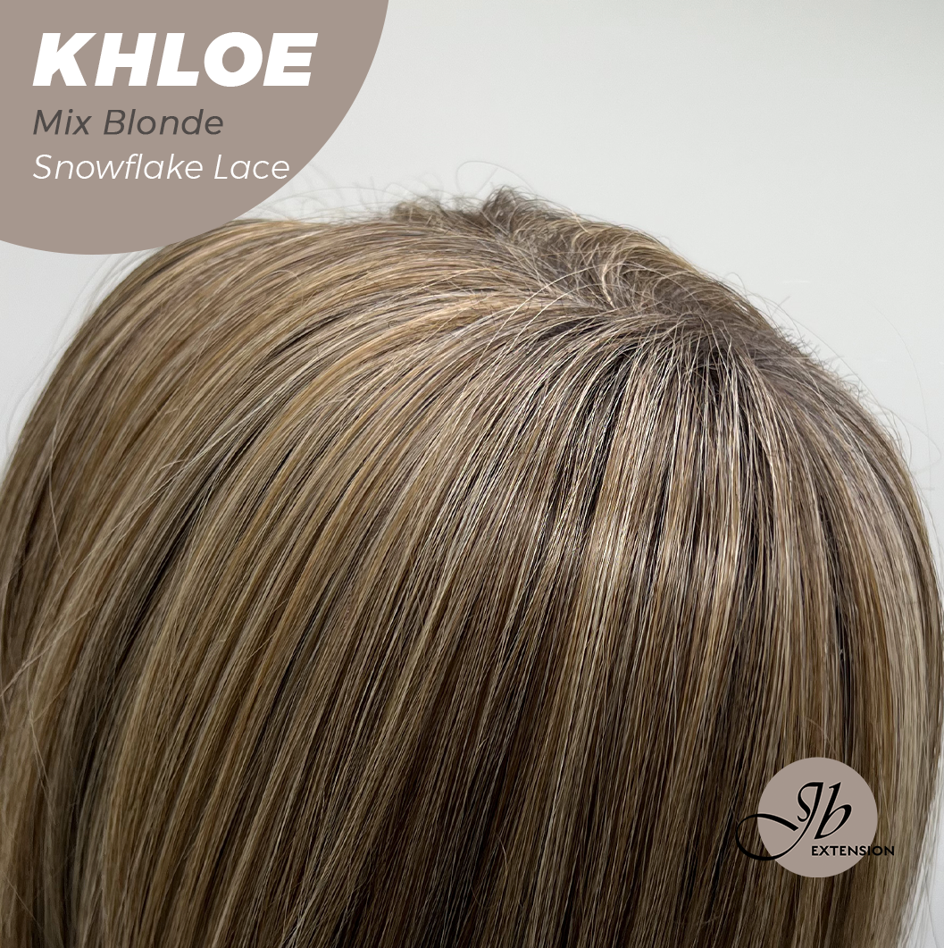JBEXTENSION 12 Inches Bob Cut Mix Blonde Pre-Cut Snowflake Lace Frontlace Glueless Wig KHLOE MIX BLONDE【PERMATEASE】【BENDY EAR TABS】