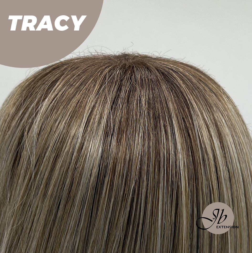JBEXTENSION 14 Inches Mix Blonde with Dark Root Women Fashion Full Machine Wig TRACY【PLUS PERMATEASE】【BENDY EAR TABS】
