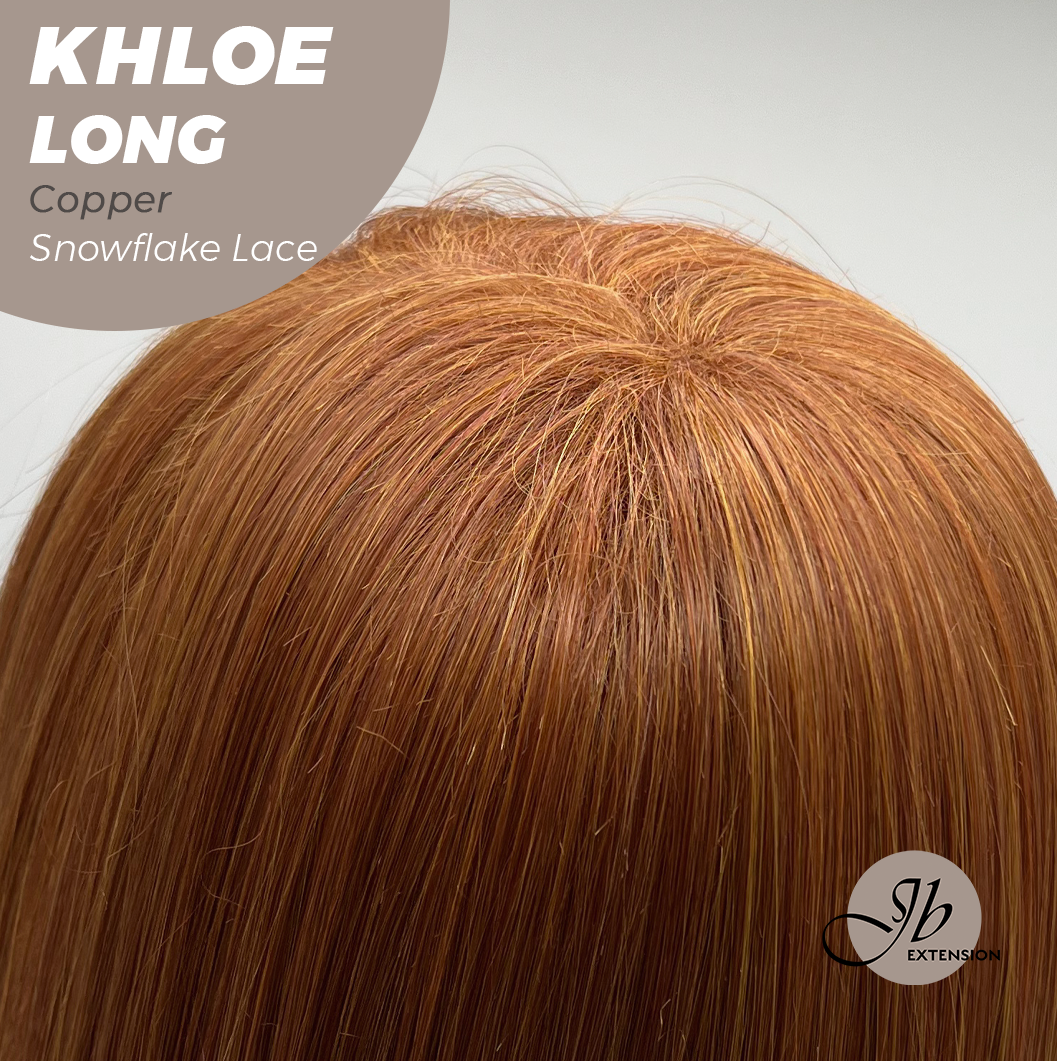 JBEXTENSION 18 Inches Copper Pre-Cut Snowflake Lace Frontlace Glueless Wig KHLOE LONG COPPER【PERMATEASE】【BENDY EAR TABS】