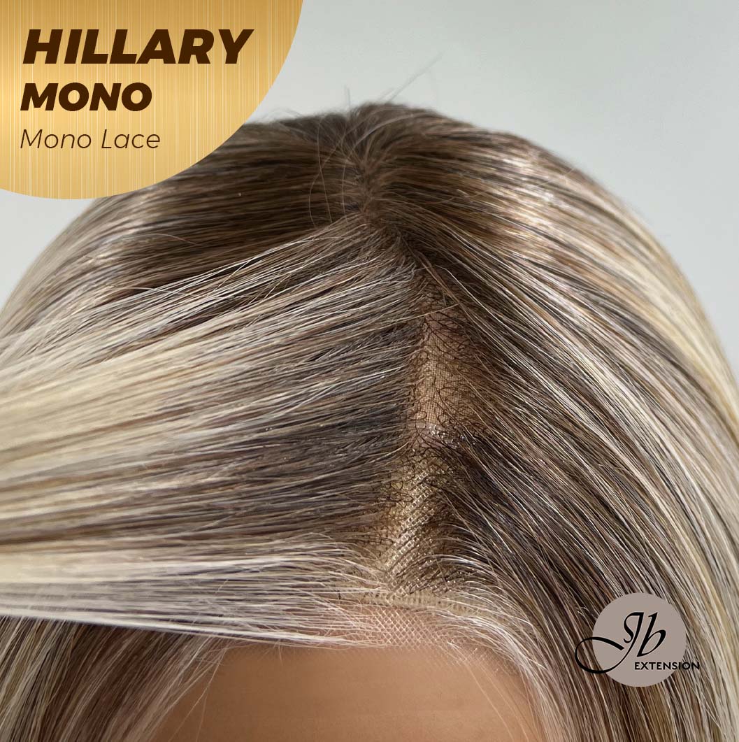 JBEXTENSION HILLARY MONO Monofilament Handmade Wig 6X5 Full Monofilament Hand Tied Top Wig 16 Inches Blonde With Dark Root Straight Mono Lace Wig With Anti-slip Silicone Strips Glueless Wig Hillary Mono【BENDY EAR TABS】