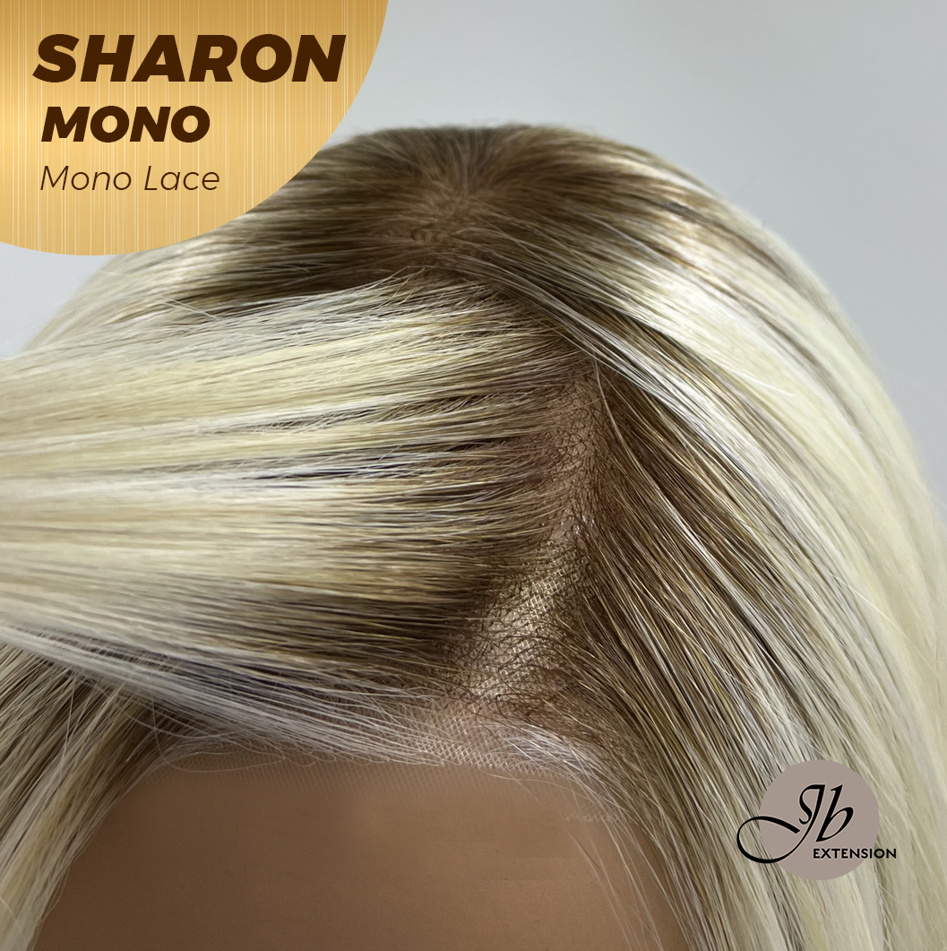 JBEXTENSION SHARON MONO Monofilament Handmade Wig 6X5 Full Monofilament Hand Tied Top Wig 20 Inches Platinum Blonde With Dark Root Wave Mono Lace Wig With Anti-slip Silicone Strips Glueless Wig SHARON MONO【BENDY EAR TABS】