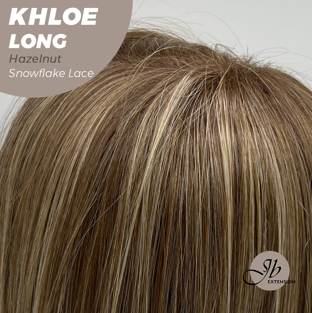 JBEXTENSION 18 Inches Hazelnut Blonde Highlight Pre-Cut Snowflake Lace Frontlace Glueless Wig KHLOE LONG HAZELNUT【PERMATEASE】【BENDY EAR TABS】- S/M