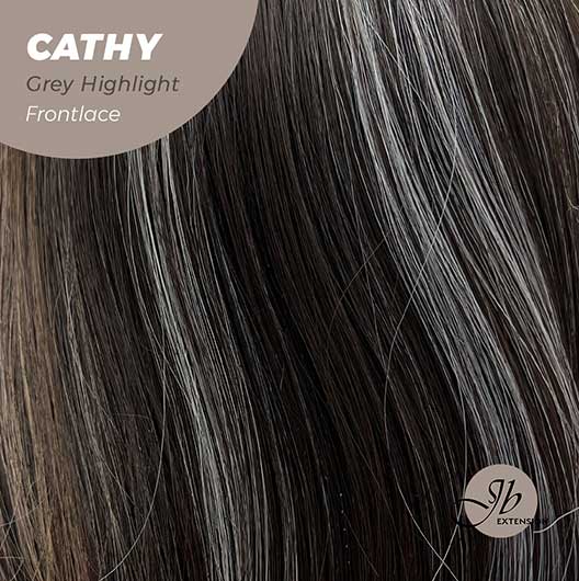 JBEXTENSION 12 Inches Bob Cut Nature Black With Grey Highlight Side Part Frontlace Glueless Wig CATHY GREY HIGHLIGHT