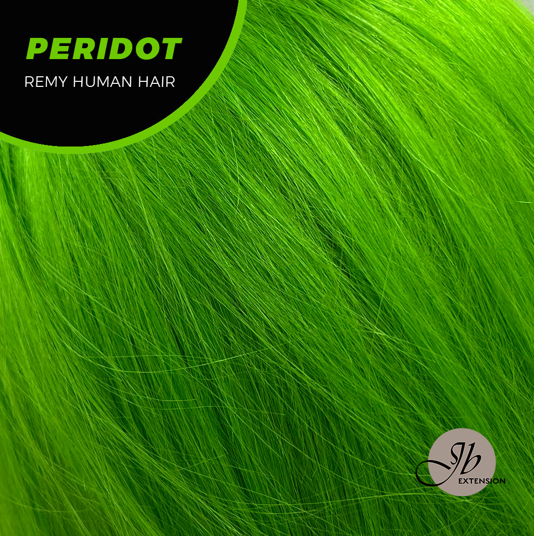 JBEXTENSION GEMSTONE COLLECTION 12 Inches Real Human Hair Light Green Bob Cut Free Parting Wig PERIDOT