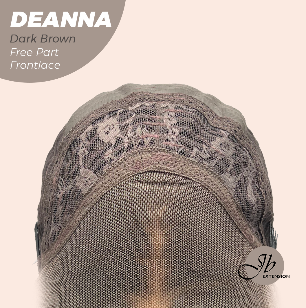 JBEXTENSION 28 Inches Long Dark Brown Curly Pre-Cut Free Part Frontlace Glueless Wig DEANNA DARK BROWN