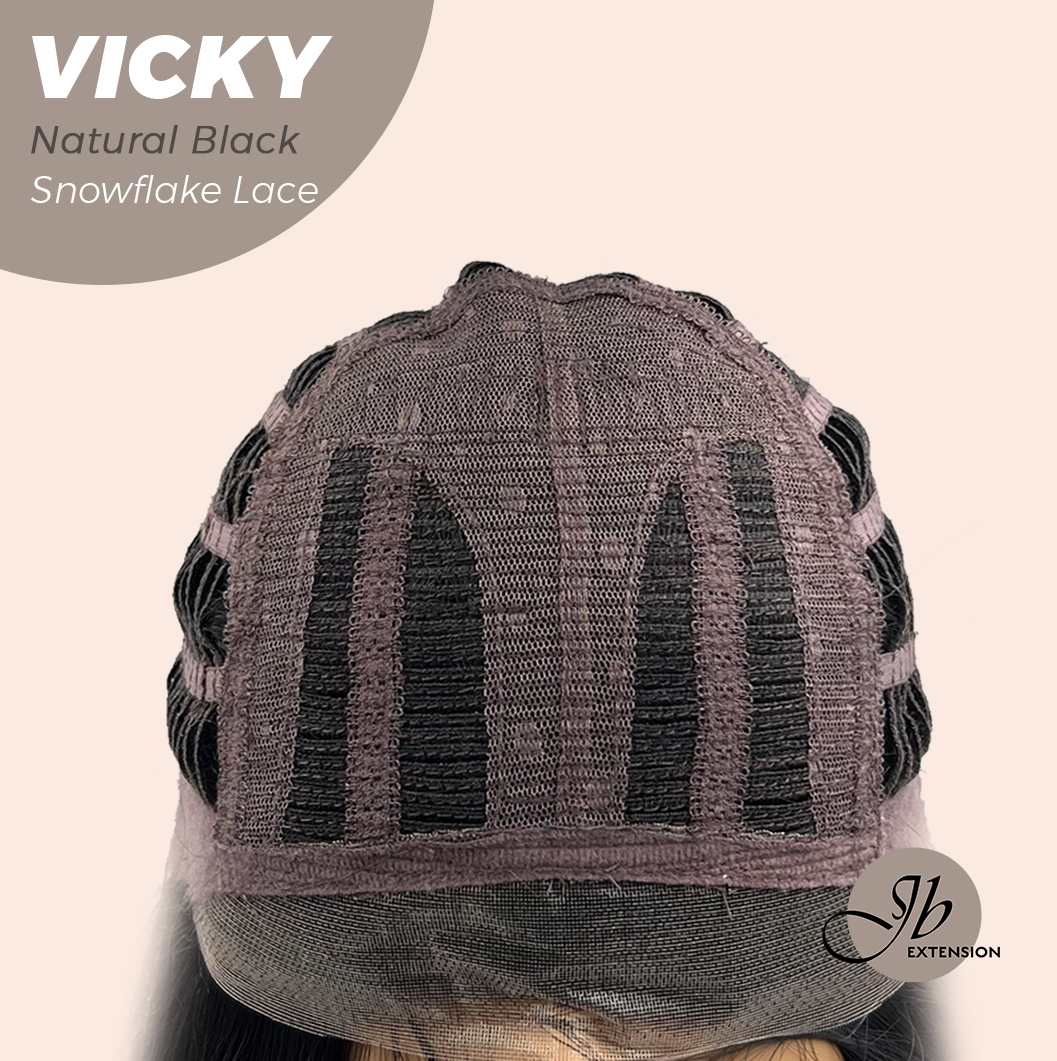 JBEXTENSION 20 Inches Natural Black Pre-Cut Snowflake Lace Frontlace Glueless Wig VICKY NATURAL BLACK【PERMATEASE】【BENDY EAR TABS】