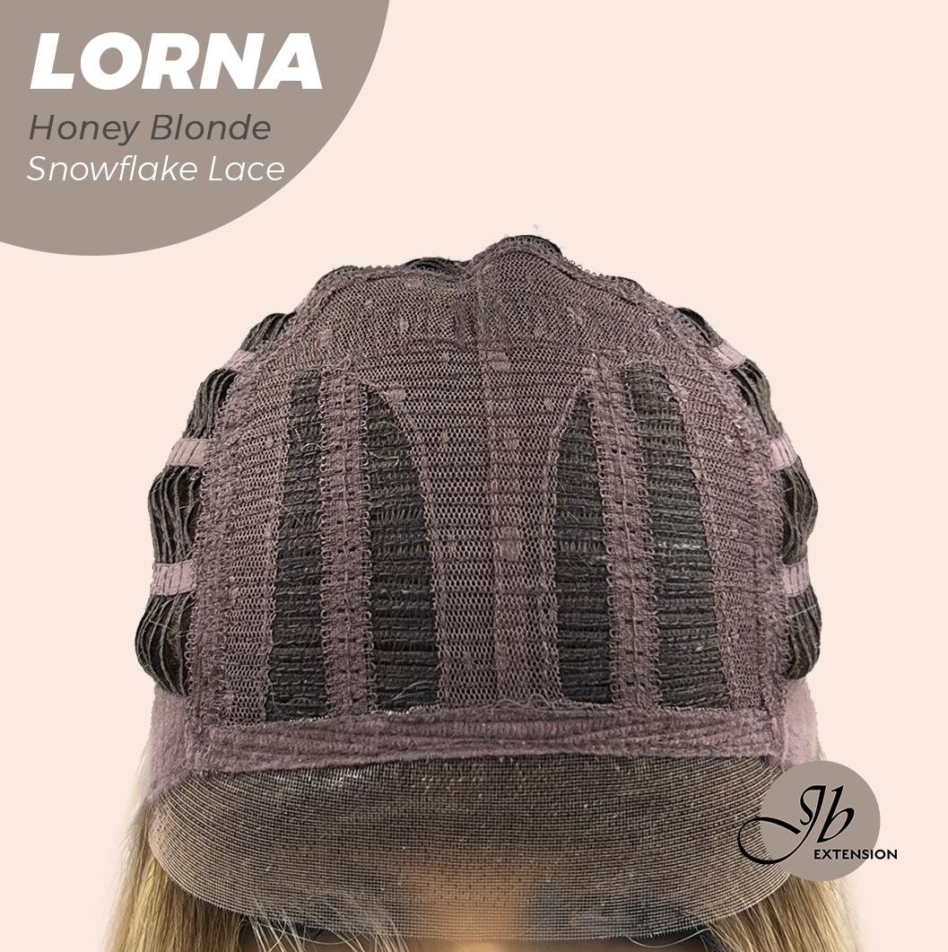 JBEXTENSION 18 Inches Honey Blonde Curly Pre-Cut Snowflake Lace Frontlace Glueless Wig LORNA SNOWFLAKE HONEY BLONDE【PERMATEASE】【BENDY EAR TABS】