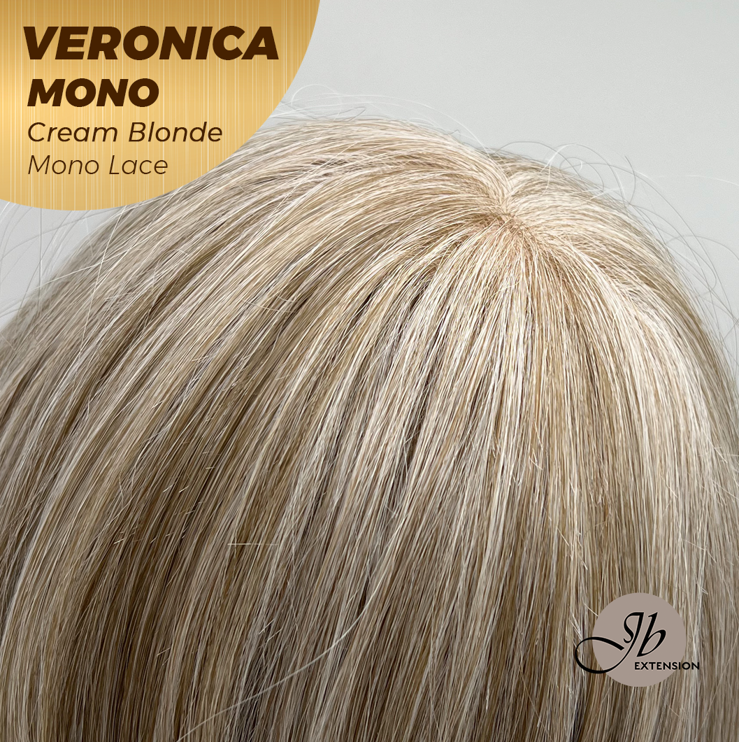 JBEXTENSION VERONICA MONO CREAM BLONDE Monofilament Handmade Wig 6X5 Full Monofilament Hand Tied Top Wig 12 Inches Cream Blonde Wave Mono Lace Wig With Anti-slip Silicone Strips Glueless Wig VERONICA MONO CREAM BLONDE【BENDY EAR TABS】
