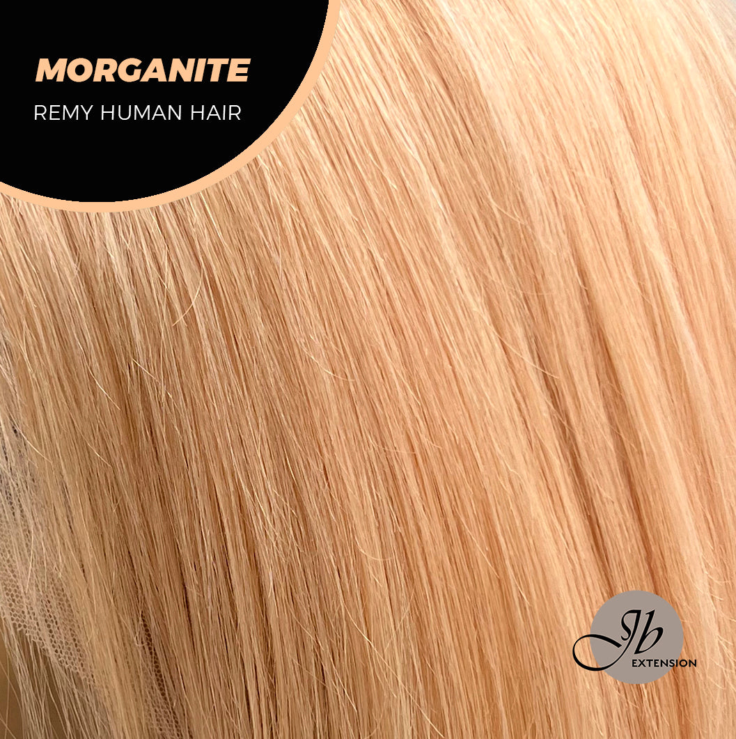 JBEXTENSION GEMSTONE COLLECTION 12 Inches Real Human Hair Peach Bob Cut Free Parting Wig MORGANITE