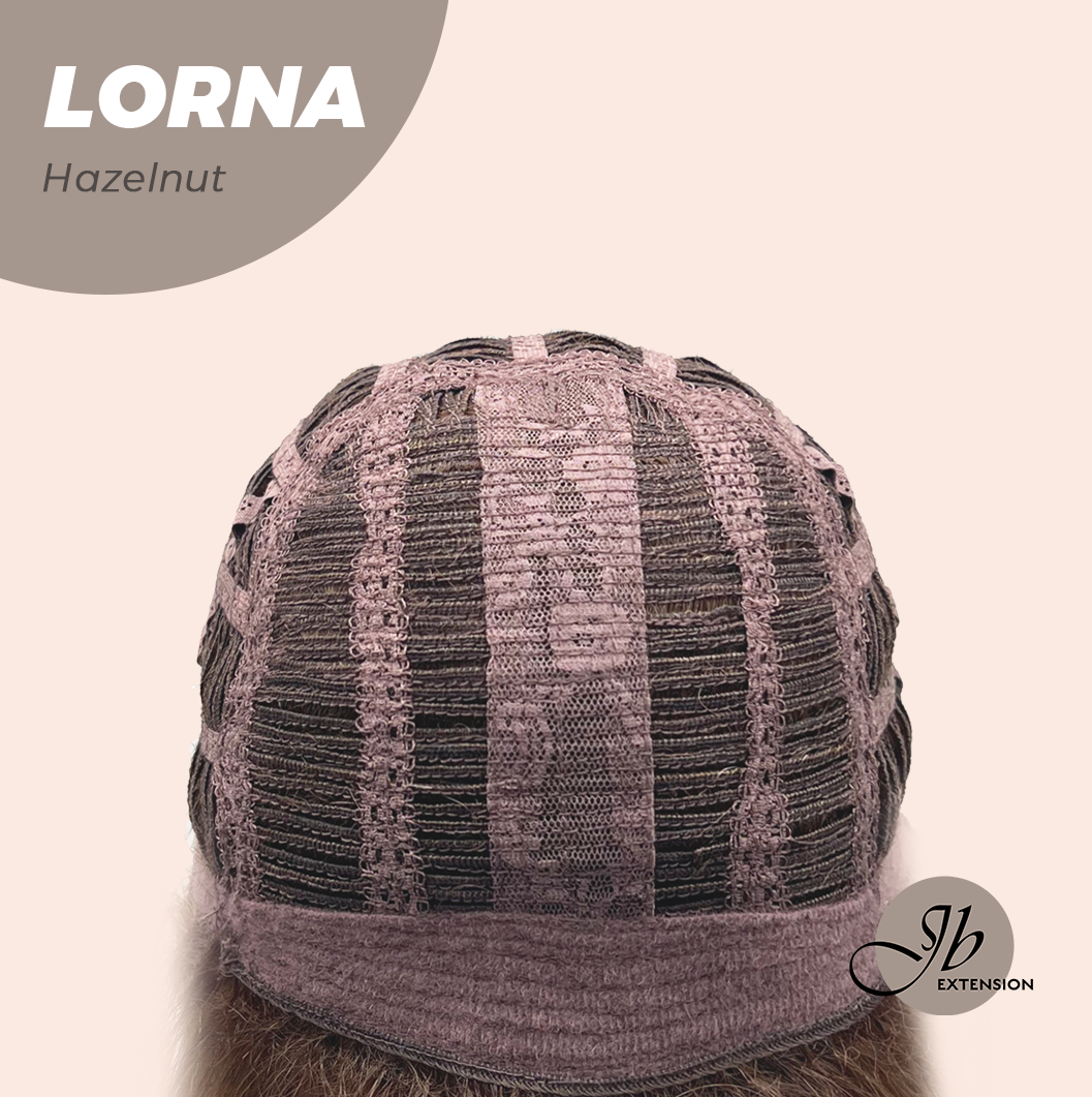 JBEXTENSION 18 Inches Hazelnut Blonde Highlight Curly Women Fashion Full Machine Wig With Bangs LORNA HAZELNUT【PLUS PERMATEASE】【BENDY EAR TABS】