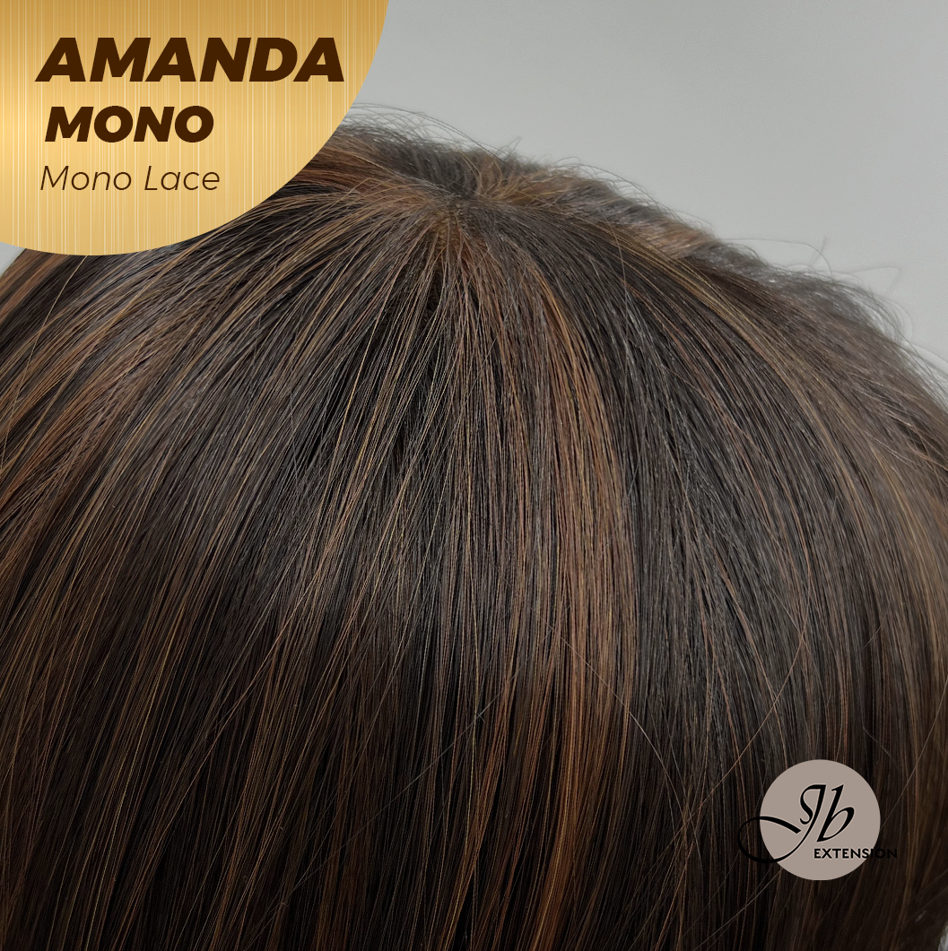 [PRE-ORDER] JBEXTENSION AMANDA MONO Full Monofilament Handmade Full Lace Full Hand Tied Wig 10 Inches Black With Caramel Highlight Mono Lace Handmade Futura Fiber Wig Glueless Wig AMANDA MONO【BENDY EAR TABS】