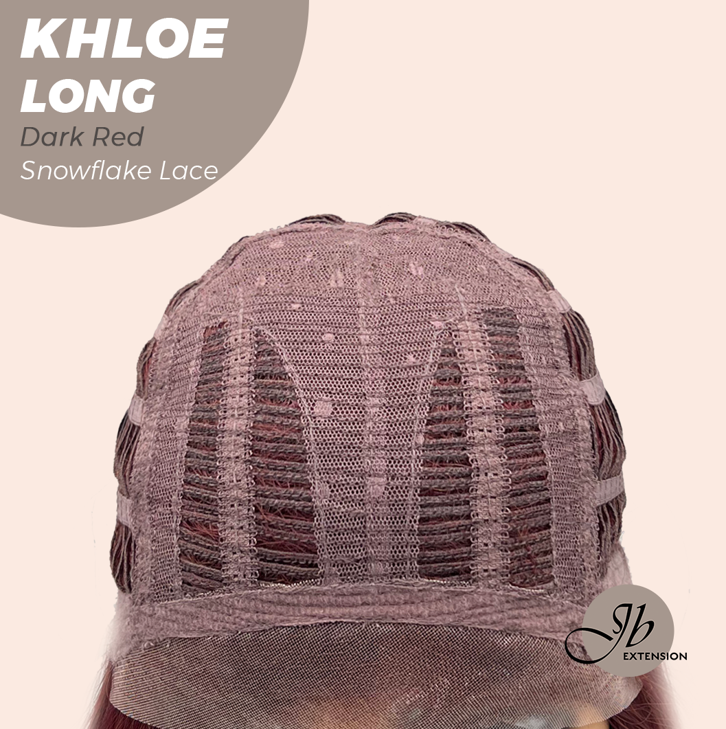 JBEXTENSION 18 Inches Dark Red Pre-Cut Snowflake Lace Frontlace Glueless Wig KHLOE LONG DARK RED【PERMATEASE】【BENDY EAR TABS】
