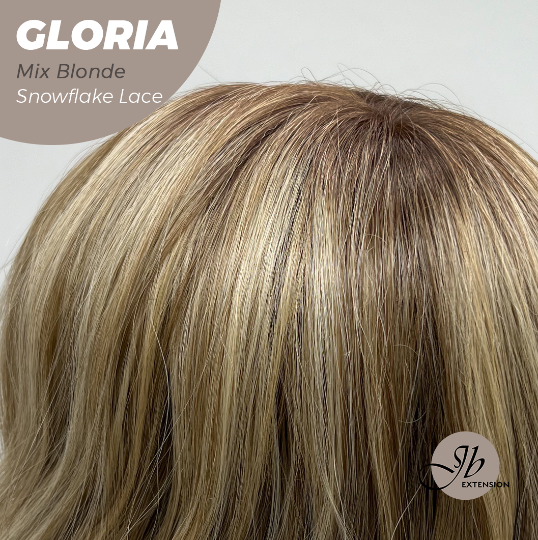[PRE-ORDER] JBEXTENSION 14 Inches Curly Mix Blonde Wig with Bangs Pre-Cut T Part Snowflake Lace Frontlace Glueless Wig GLORIA MIX BLONDE