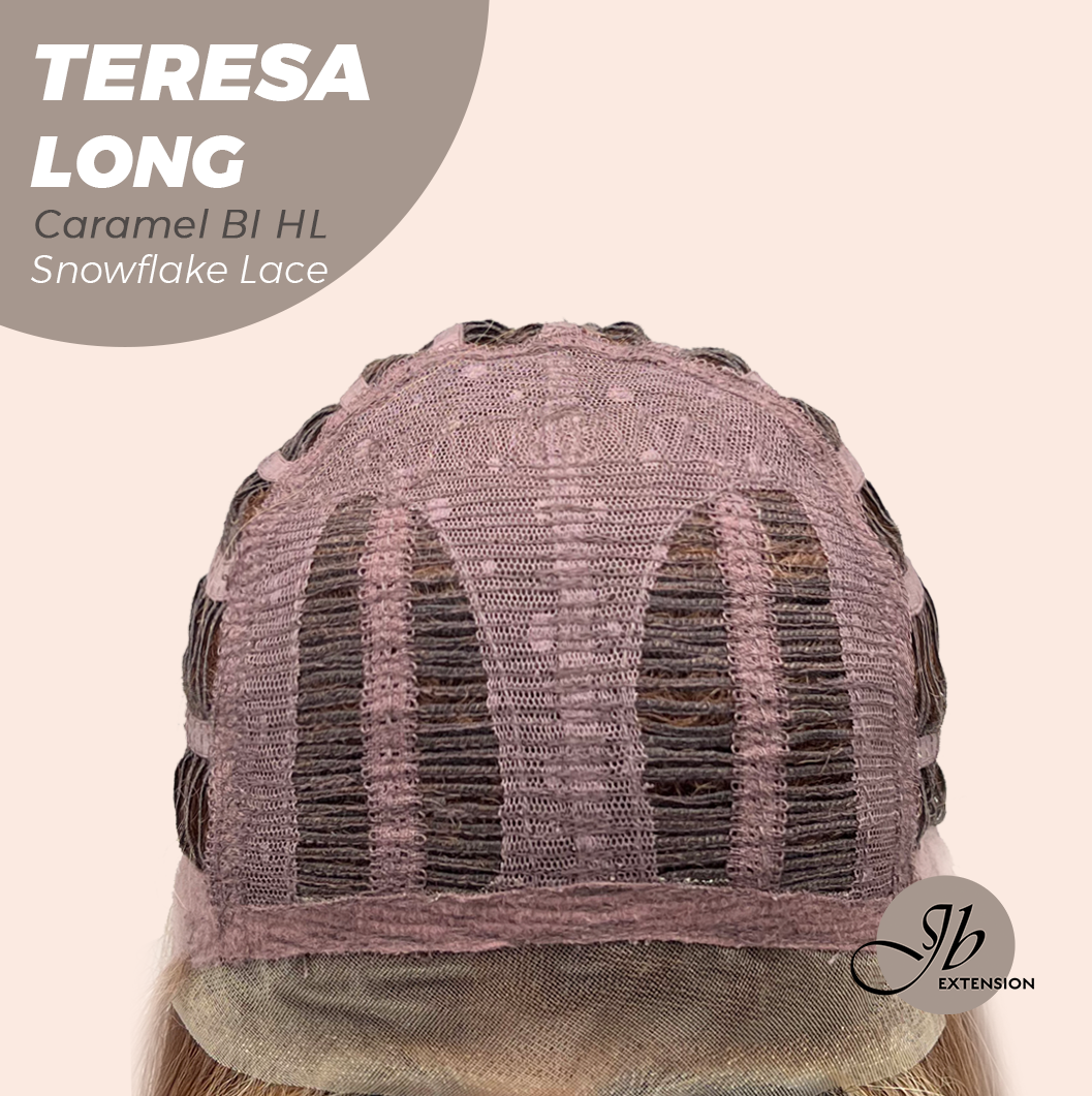 [PRE-ORDER] JBEXTENSION 22 Inches Long Caramel Blonde Highlight Pre-Cut Snowflake Lace Frontlace Glueless Wig TERESA LONG CARAMEL BLONDE HIGHLIGHT【PERMATEASE】【BENDY EAR TABS】