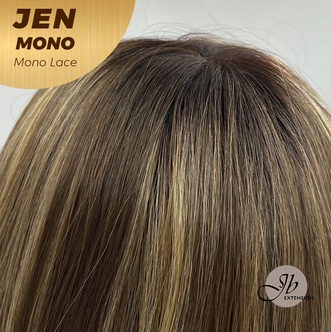 [PRE-ORDER] HOT OF SEASON -JBEXTENSION JEN MONO Monofilament Handmade Wig 6X5 Full Monofilament Hand Tied Top Wig 18 Inches Hazelnut Blonde Highlight Mono Lace Wig With Anti-slip Silicone Strips Glueless Wig JEN MONO【BENDY EAR TABS】