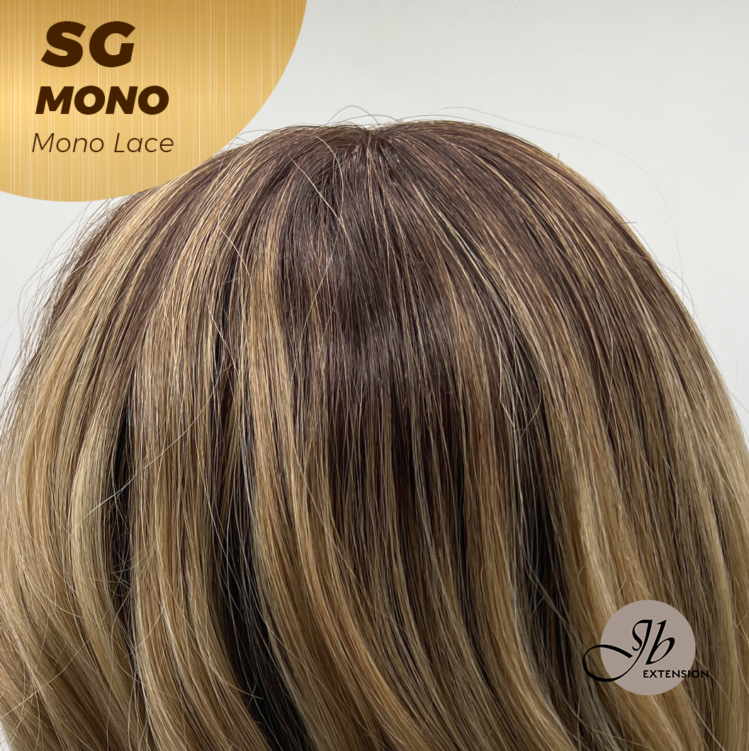 JBEXTENSION SG MONO Monofilament Handmade Wig 6X5 Full Monofilament Hand Tied Top Wig 15 Inches Sunset Blonde Mono Lace Wig With Anti-slip Silicone Strips Glueless Wig SG MONO【BENDY EAR TABS】