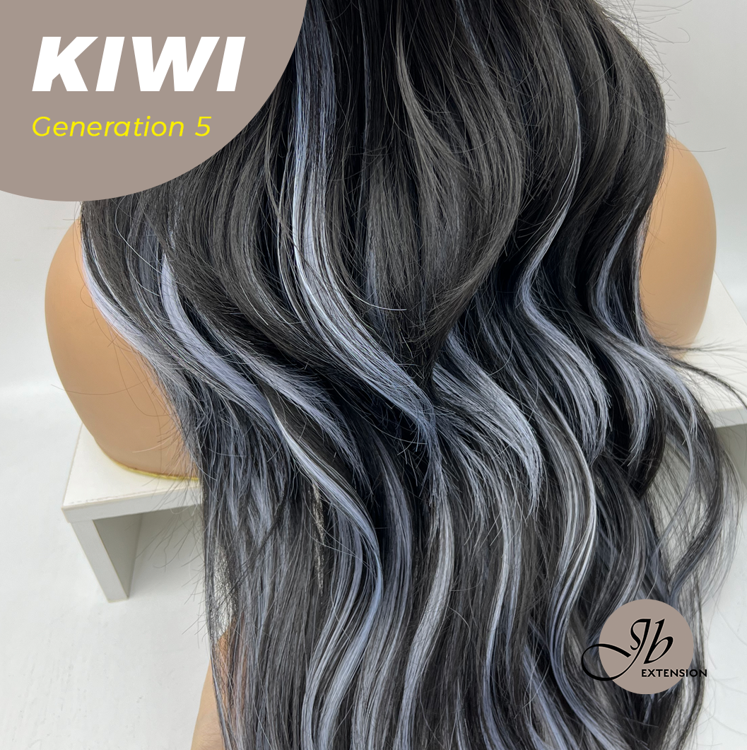 JBEXTENSION GENERATION FIVE 28 Inches Long Wave Black With Blue Highlight Wig KIWI G5