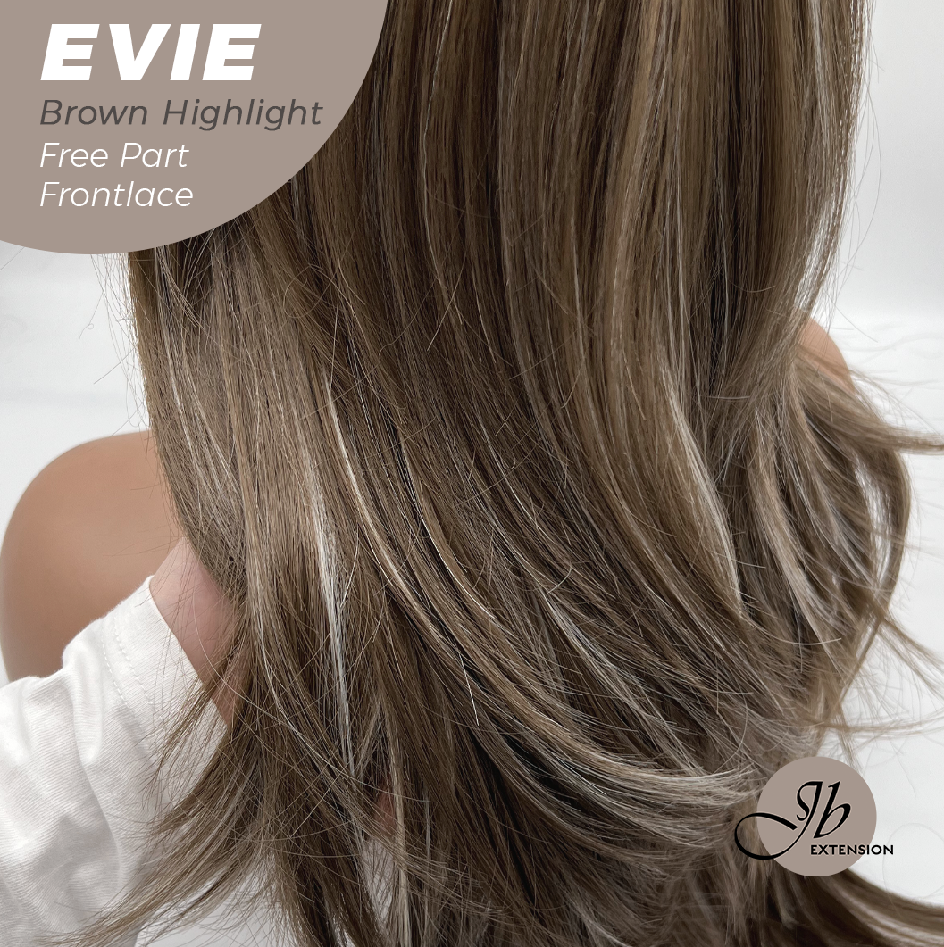 JBEXTENSION 22 Inches Brown with Blonde Highlight Pre-Cut Free Part Frontlace Glueless Wig EVIE BROWN HIGHLIGHT