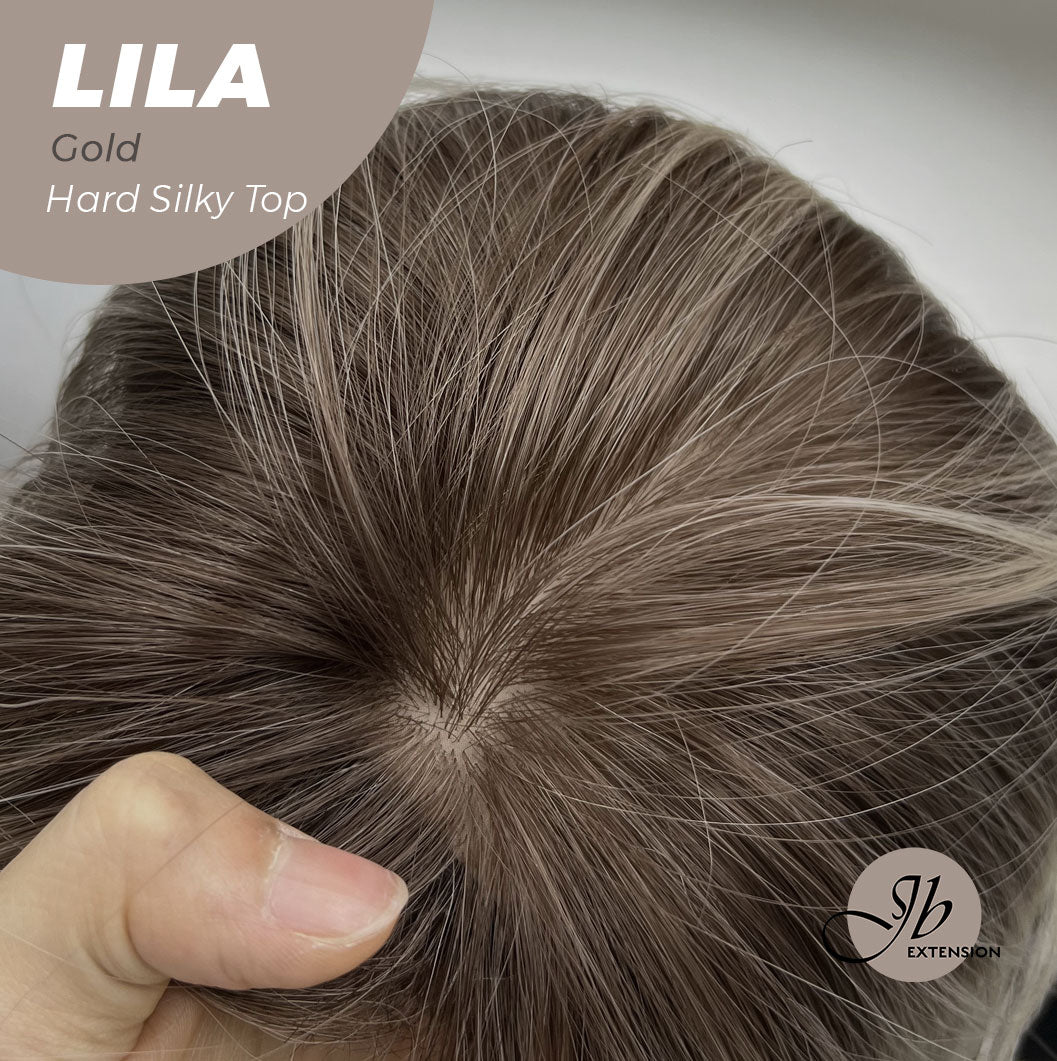 JBEXTENSION 20 Inches Scalpiana Blonde Wolf Cut 3.5X4 Hard Silky Top Natural Scalp Effect Wig With Bangs LILA GOLD