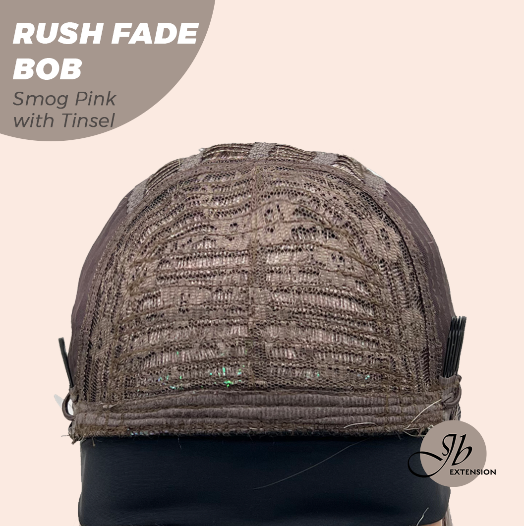 JBEXTENSION 12 Inches Short Hair Smog Pink with Tinsel Headband Wig RUSH FADE BOB - SMOG PINK WITH TINSEL