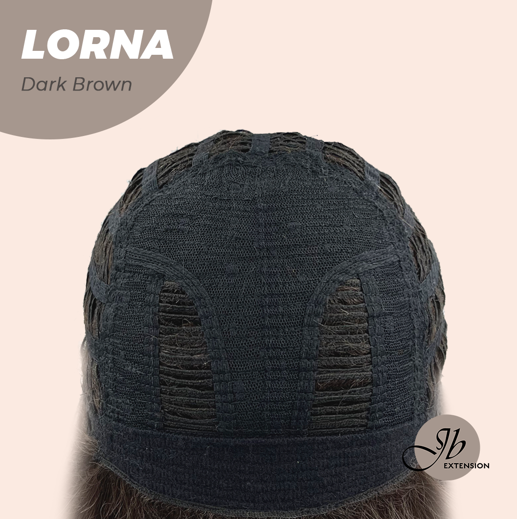 JBEXTENSION 18 Inches Dark Brown Curly Women Fashion Full Machine Wig With Bangs LORNA DARK BROWN【PLUS PERMATEASE】【BENDY EAR TABS】