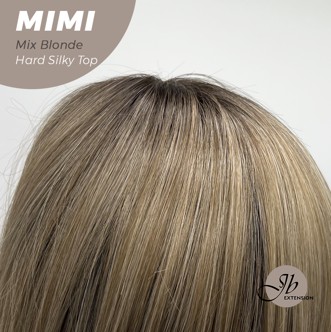 JBEXTENSION 16 Inches Scalpiana 3.5X4 Hard Silky Top Natural Scalp Effect Mix Blonde Body Wave Wig With Bangs Wig MIMI SILK TOP MIX BLONDE