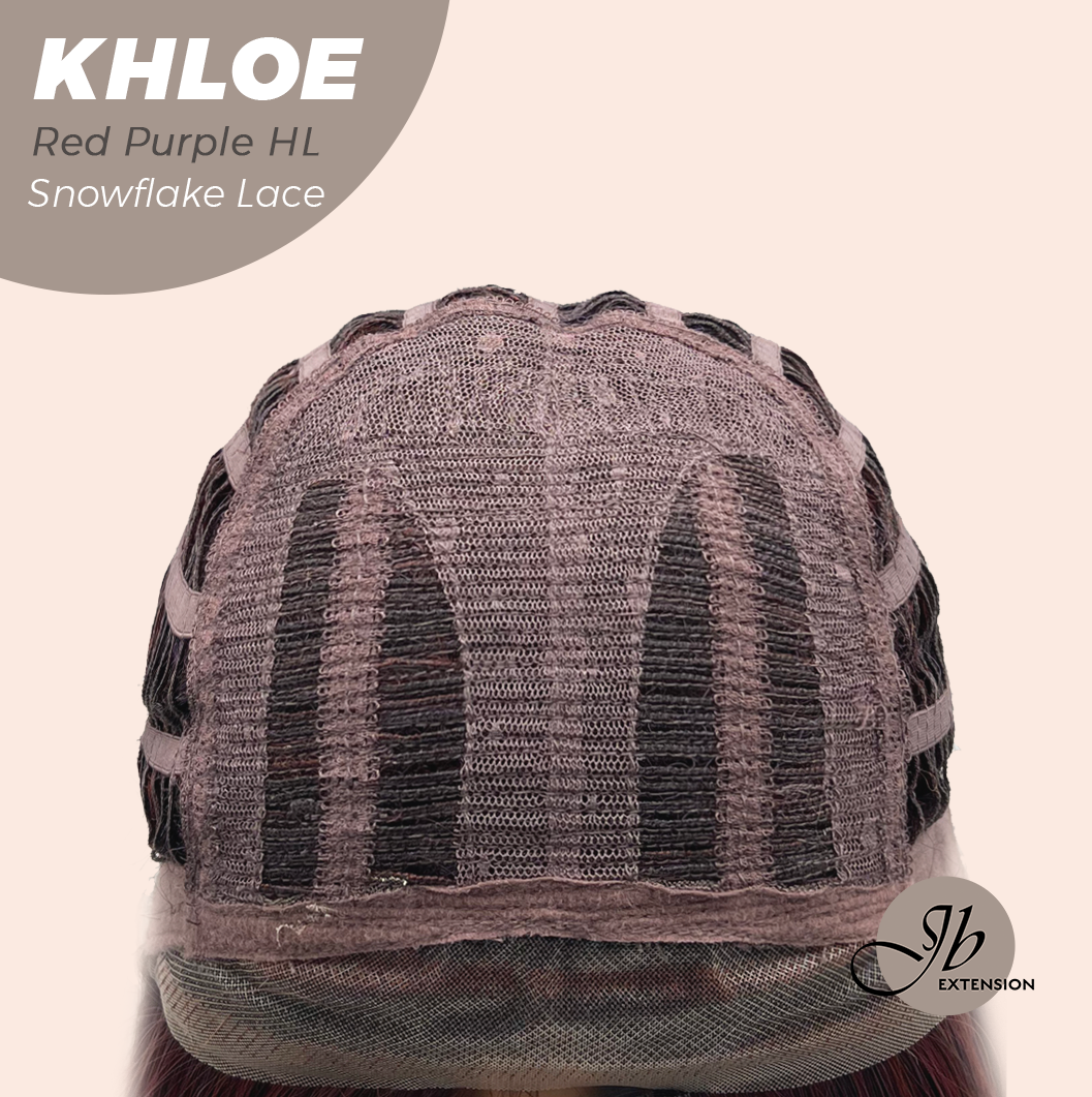 JBEXTENSION 12 Inches Bob Cut Red Purple Highlight Pre-Cut Snowflake Lace Frontlace Glueless Wig KHLOE RED PURPLE HIGHLIGHT【PERMATEASE】【BENDY EAR TABS】- M/L