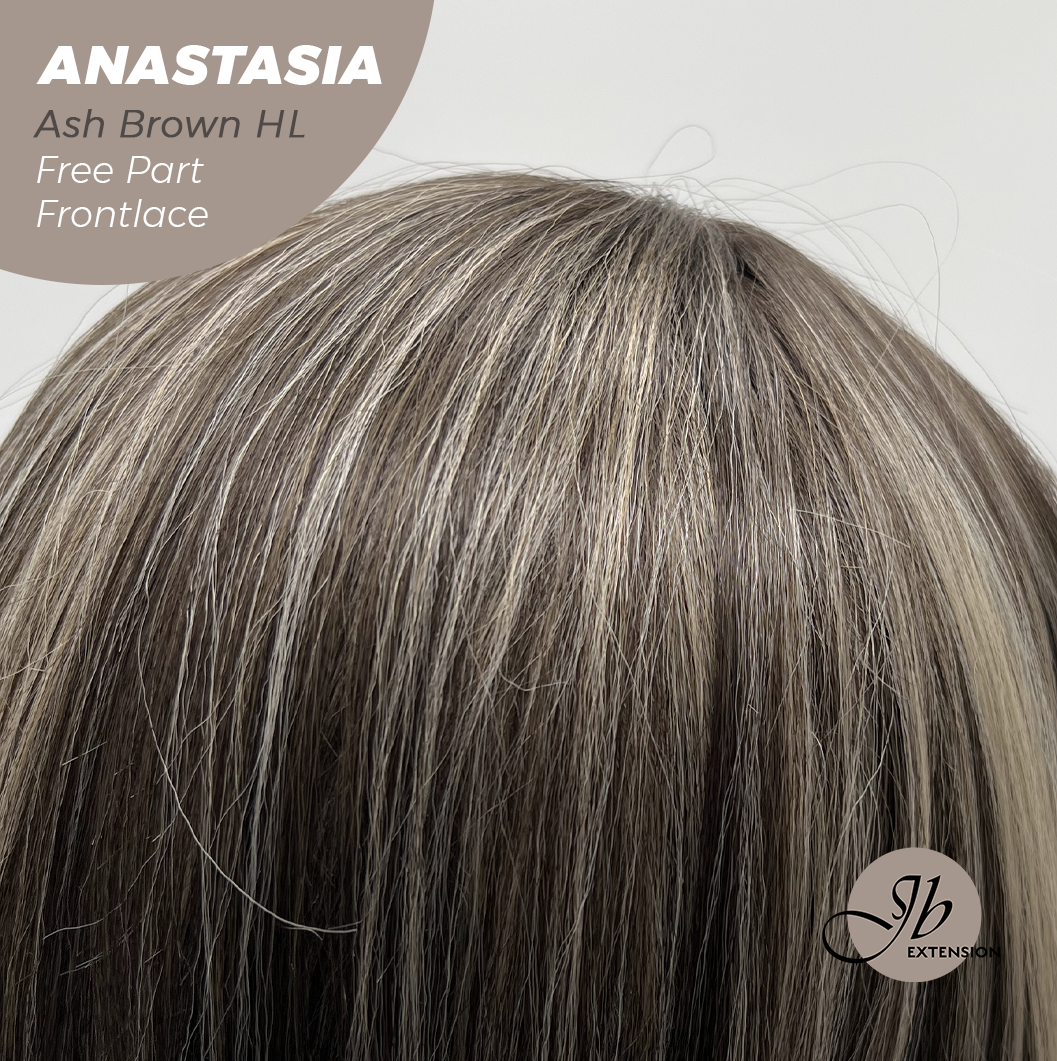 JBEXTENSION 20 Inches Ash Brown Highlight Curly Pre-Cut 13X3 Lace Free Part Frontlace Glueless Wig ANASTASIA ASH BROWN HIGHLIGHT