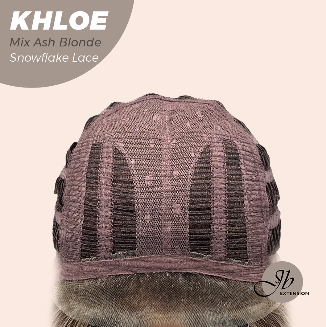 JBEXTENSION 12 Inches Bob Cut Mix Ash Blonde Pre-Cut Snowflake Lace Frontlace Glueless Wig KHLOE MIX ASH BLONDE【PERMATEASE】【BENDY EAR TABS】- M/L