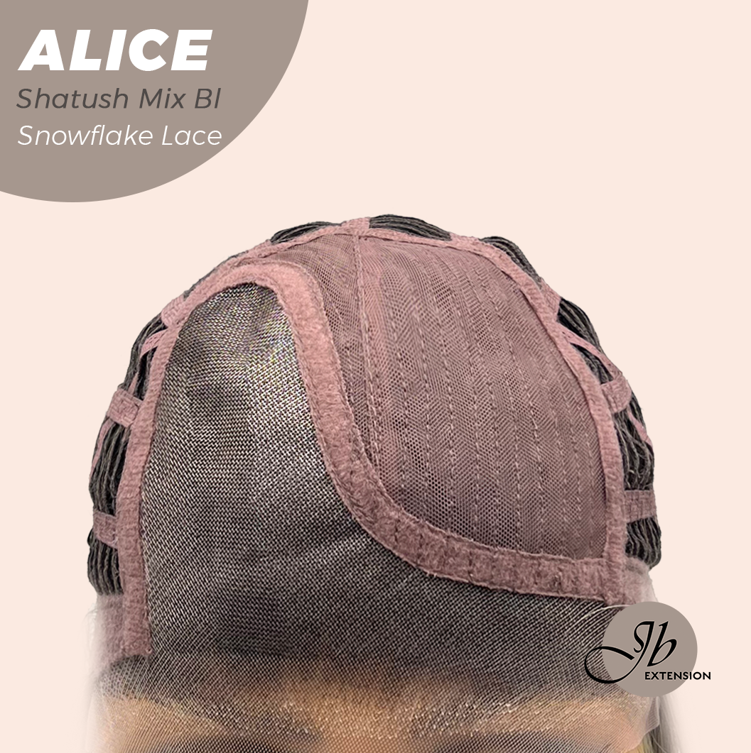 JBEXTENSION 12 Inches Shatush Mix Blonde Pre-Cut Side Part Snowflake Lace Frontlace Glueless Wig ALICE SHATUSH MIX BLONDE【BENDY EAR TABS】- M/L