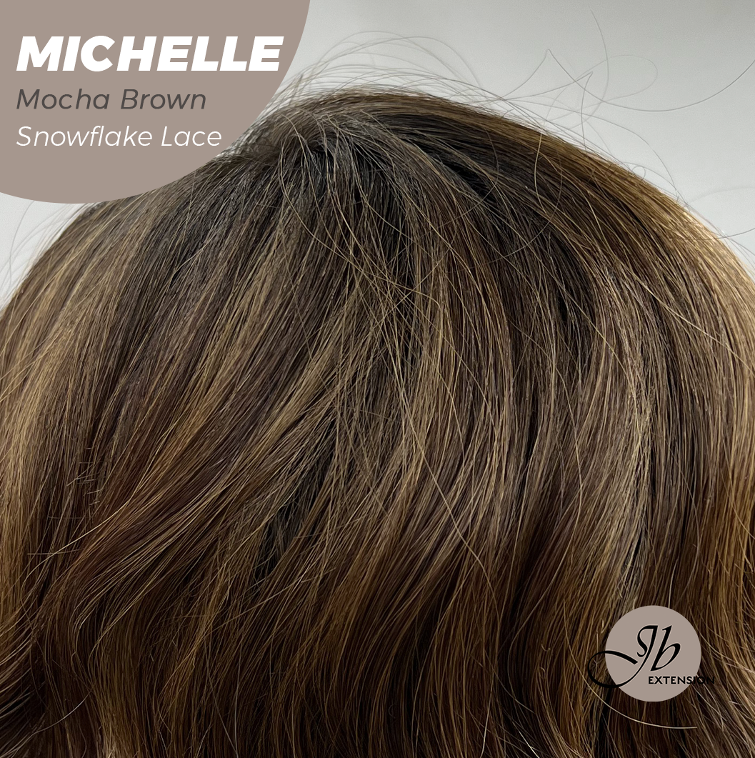 JBEXTENSION 10 Inches Mocha Brown Pre-Cut Side Part Snowflake Lace Frontlace Glueless Wig MICHELLE MOCHA BROWN【BENDY EAR TABS】