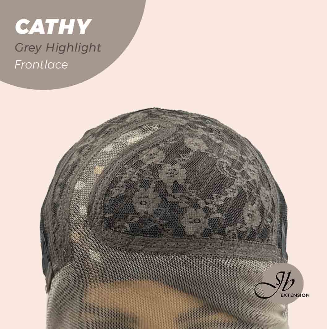 JBEXTENSION 12 Inches Bob Cut Nature Black With Grey Highlight Side Part Frontlace Glueless Wig CATHY GREY HIGHLIGHT